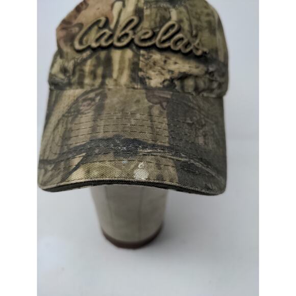 Cabelas Camo Slideback Hat OSFM Thick Embroidered Logo Cap Green Brown - Picture 6 of 11